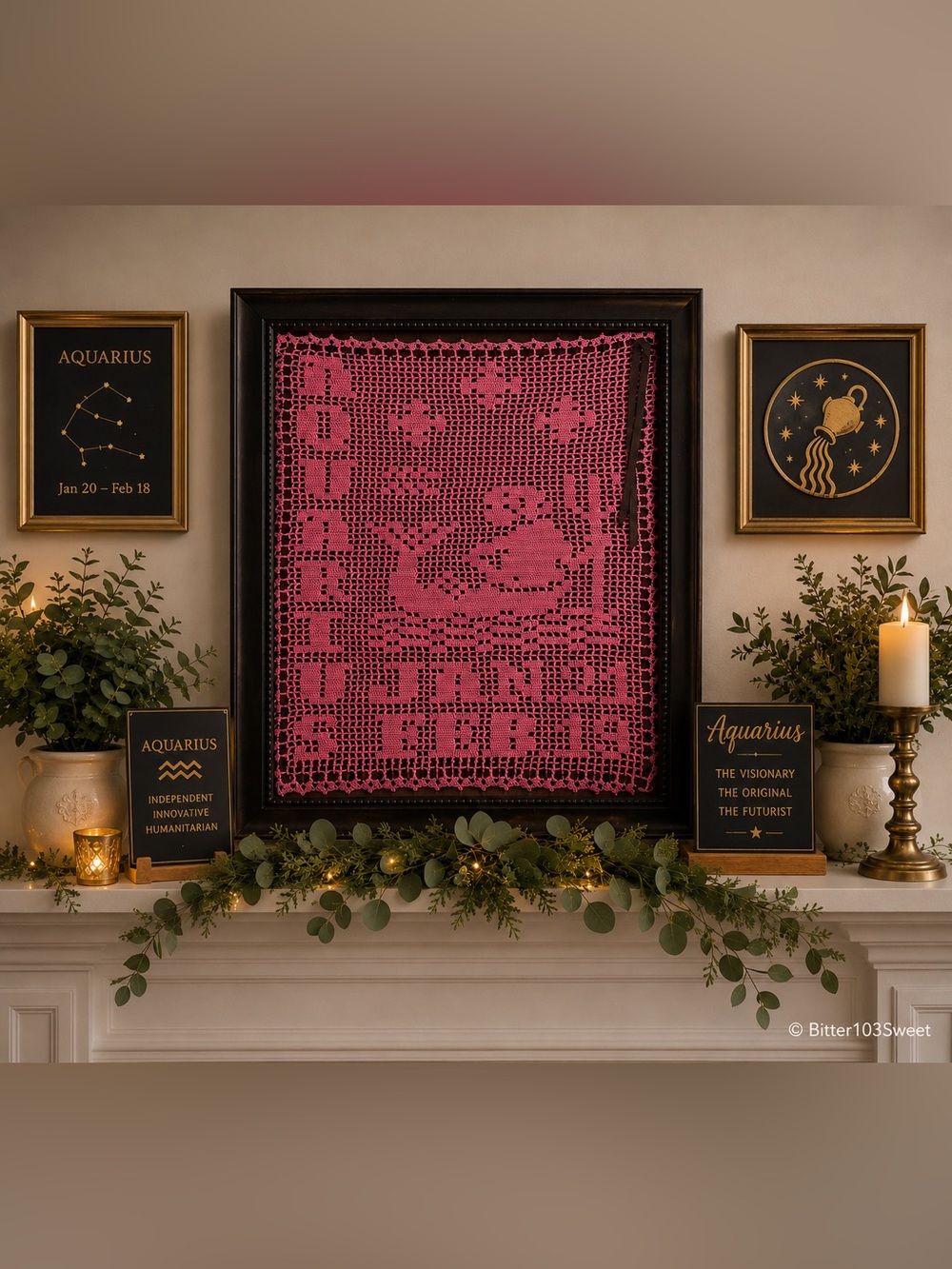 Aquarius Birthday Wishes – Personalized Crochet Wall Art